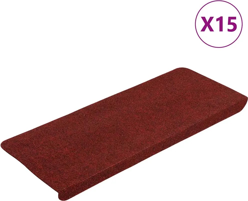 vidaXL 15 db piros öntapadó lépcsőszőnyeg 65x24,5x3,5 cm