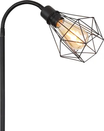 Globo 15351S Állólámpa fém fekete matt, fémhálós fekete matt, lábkapcsoló a kábelben, flexo, HxSzxM: 370x220x1750mm, kábelhossz 1800mm, nem tartozék: 1x E27 40W 230V