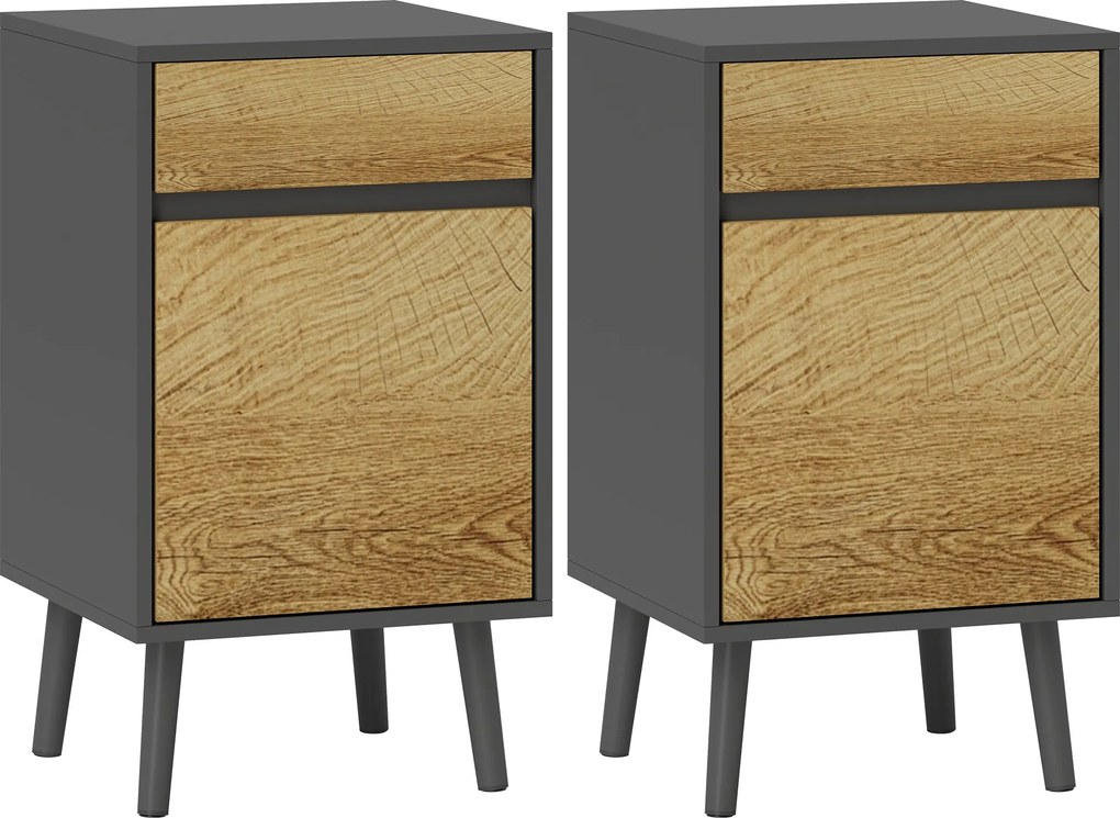 HOMCOM 2 db Éjjeli Szék, Fiókkal és Szekrénnyel, Modern Stílus a Hálószobába, 40 x 39 x 69 cm, Sötétszürke | Aosom