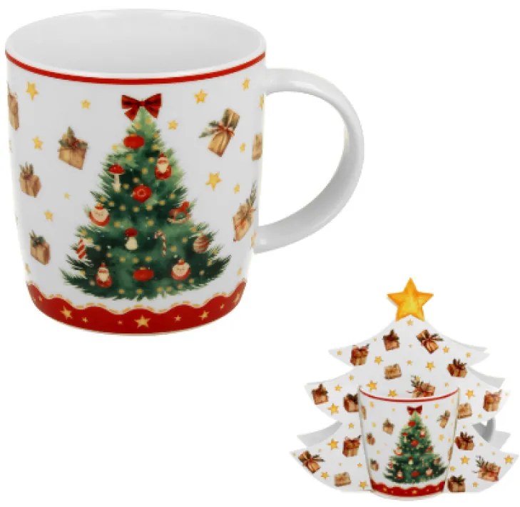 Karácsonyi fenyőfás porcelán bögre 400 ml fenyőfa díszcsomagolásban Christmas Tree 3