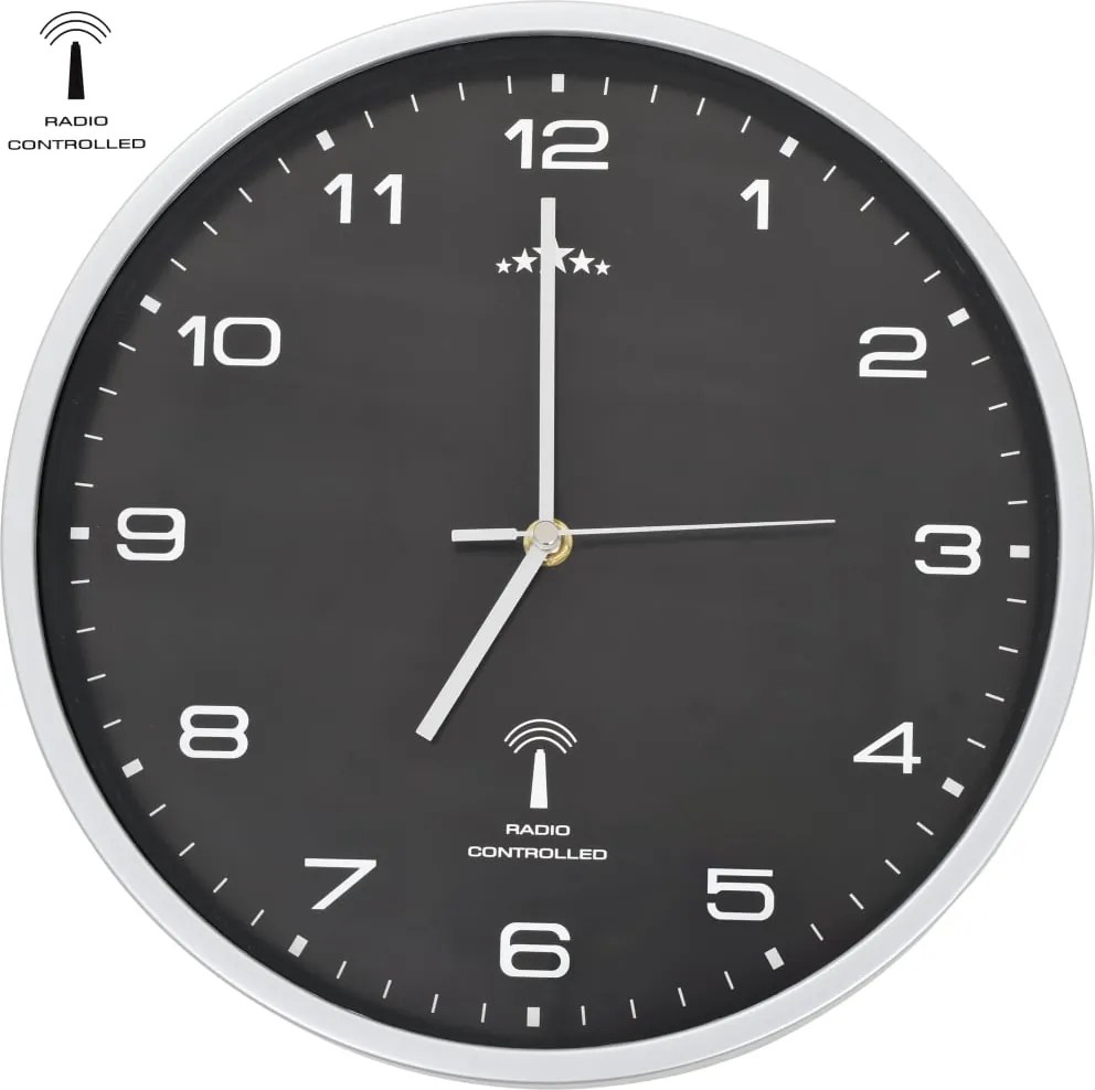 vidaXL fekete színű rádióvezérelt falióra kvarcszerkezettel 31 cm