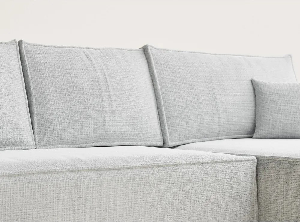 Világosszürke zsenília kinyitható-tárolóhelyes sarokkanapé (jobb oldali-heverő résszel) Maze – Maison de Rêve