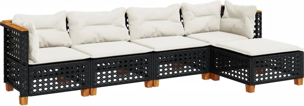 vidaXL 5 részes fekete polyrattan kerti kanapészett párnákkal