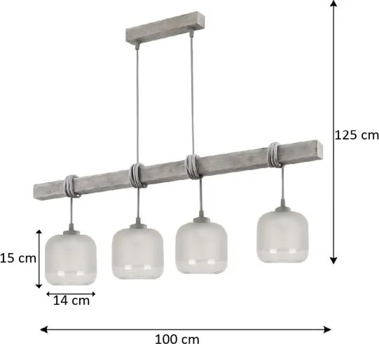 BRILAGI - Kábellel függesztett csillár WOOD GLASS 4xE27/60W/230V fenyő/szürke/fehér