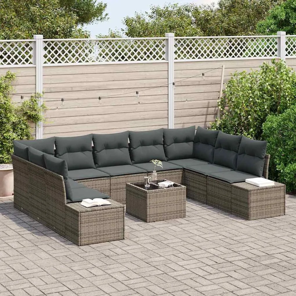 Kerti Kanapé Szett 10 pcs Szürke 289 x 209 x 85 cm Poli rattan