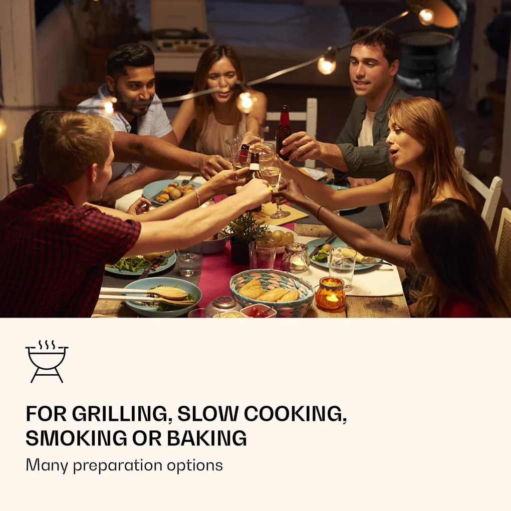 Klarstein Princesize, kamado grill, kerámia, 11", füstölés, BBQ, lassú sütés, fekete