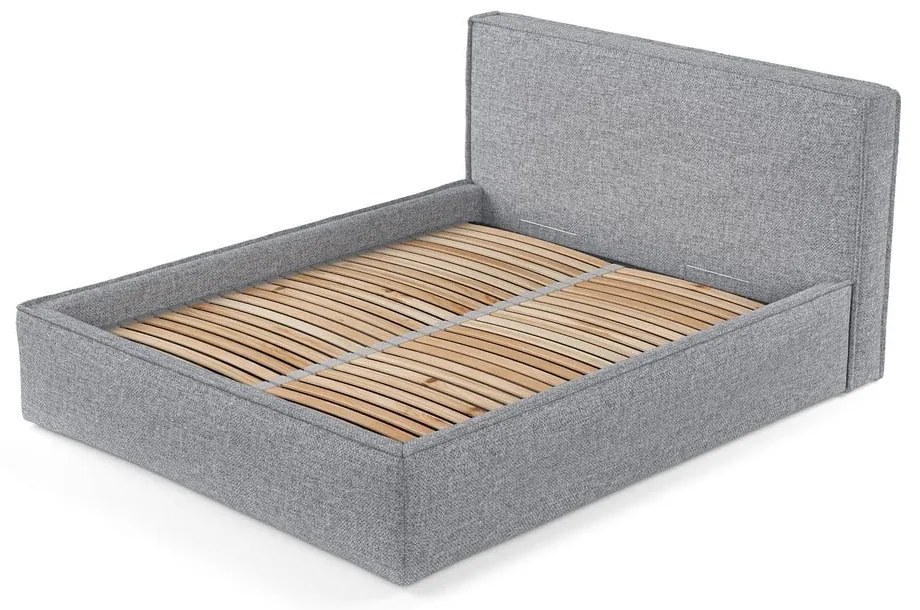 Szürke kárpitozott ágyneműtartós franciaágy ágyráccsal 200x200 cm Lounge L – Maison de Rêve