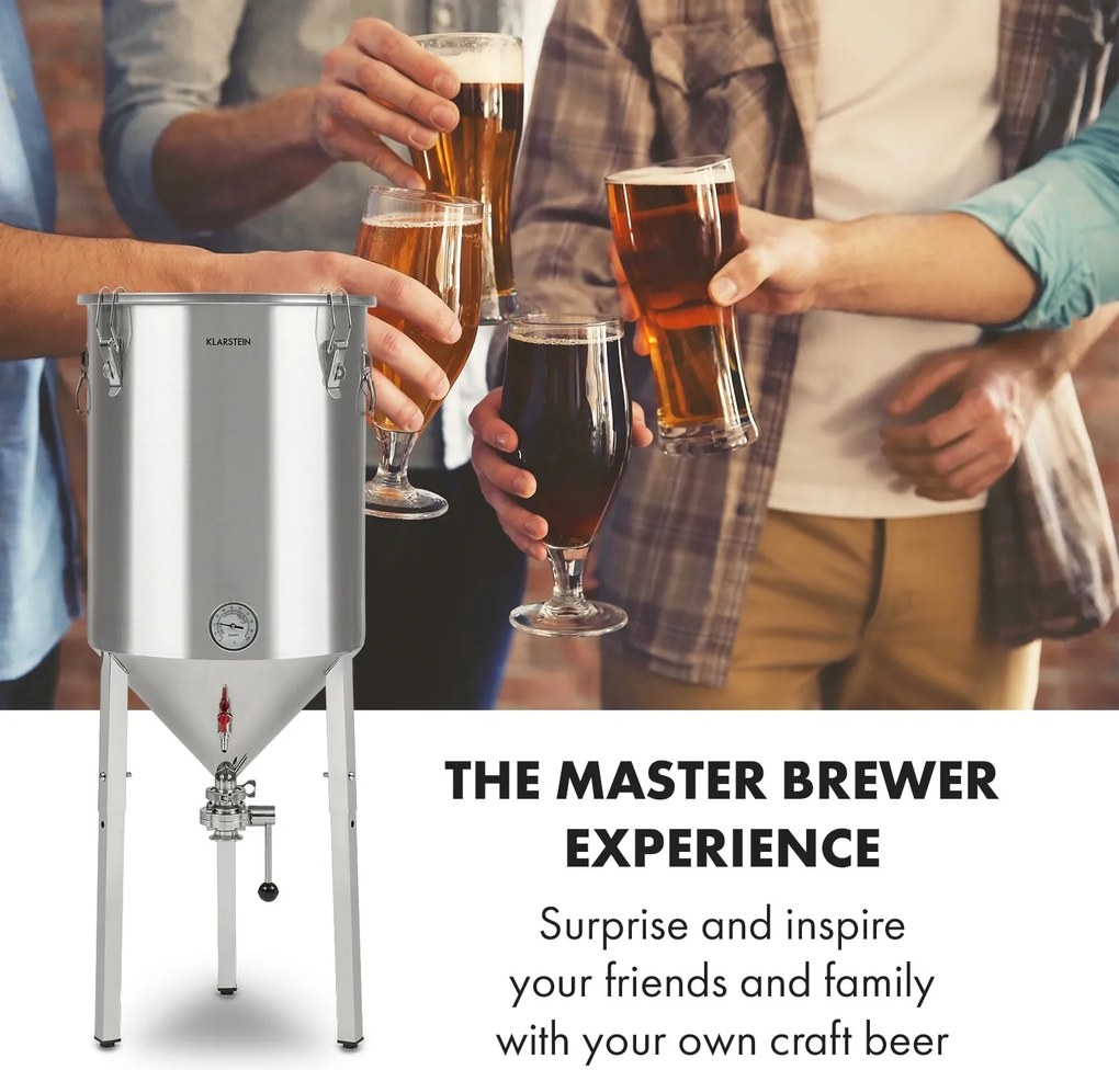 Klarstein Gärkeller Pro XL, erjesztő edény, 60 l, élesztő leeresztő szelep, rozsdamentes acél
