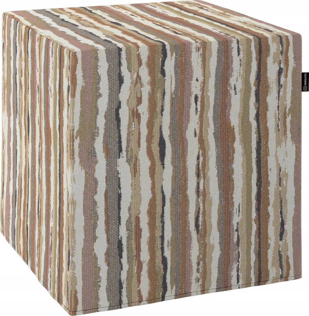 Kocka puff 40 x 40 x 40 cm olíva-narancs csíkos, krémszínű alapon