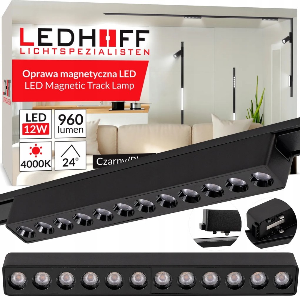 Led reflektor mágneses sínhez 12W spot Fekete 4000K lámpatest