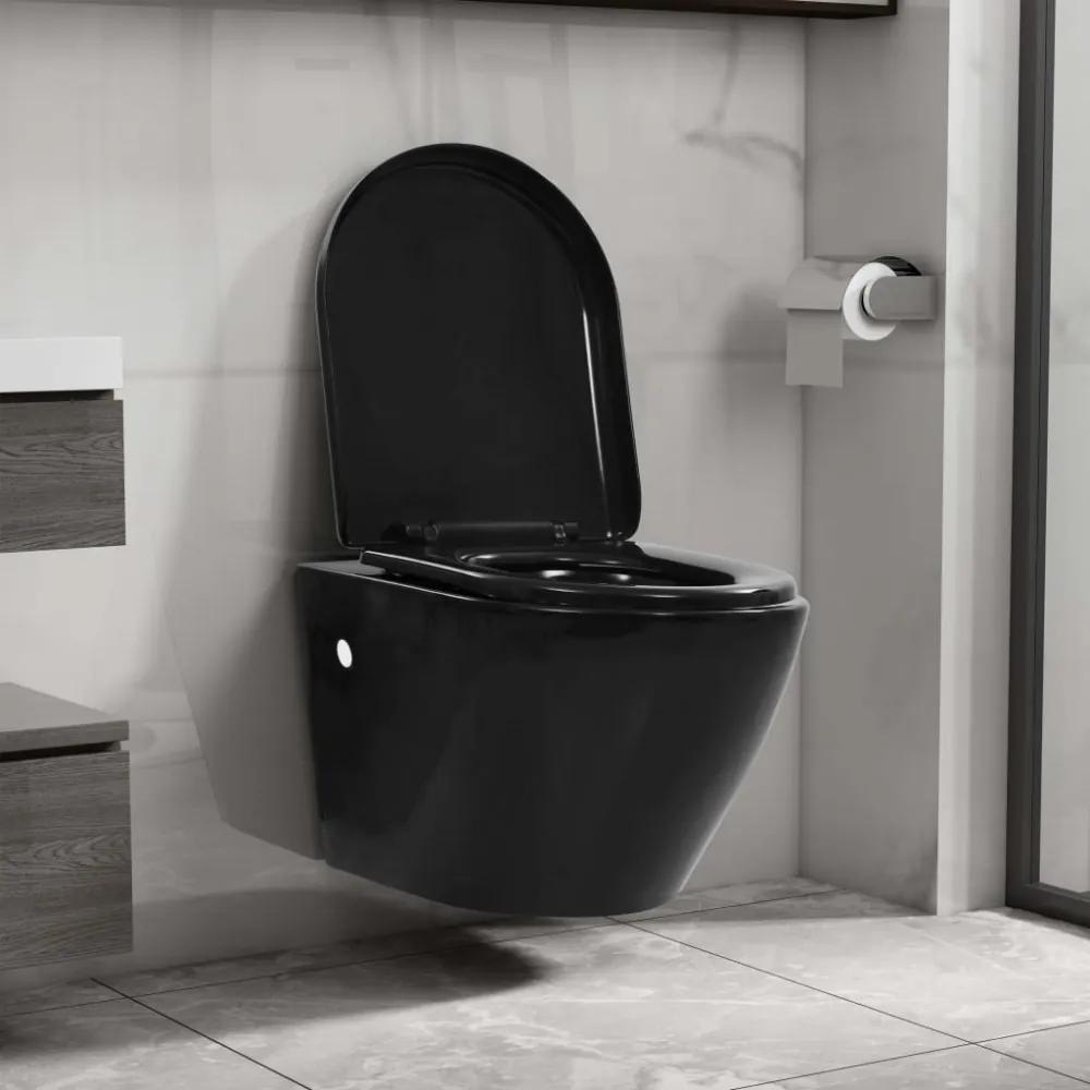 Fekete kerámia perem nélküli fali wc