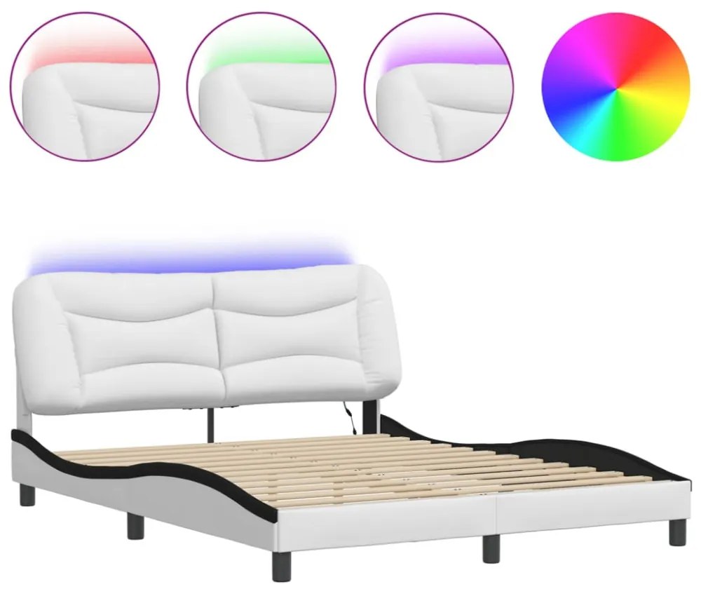 fehér és fekete ágykeret LED-ekkel matrac nélkül Hvar 160 x 200 cm