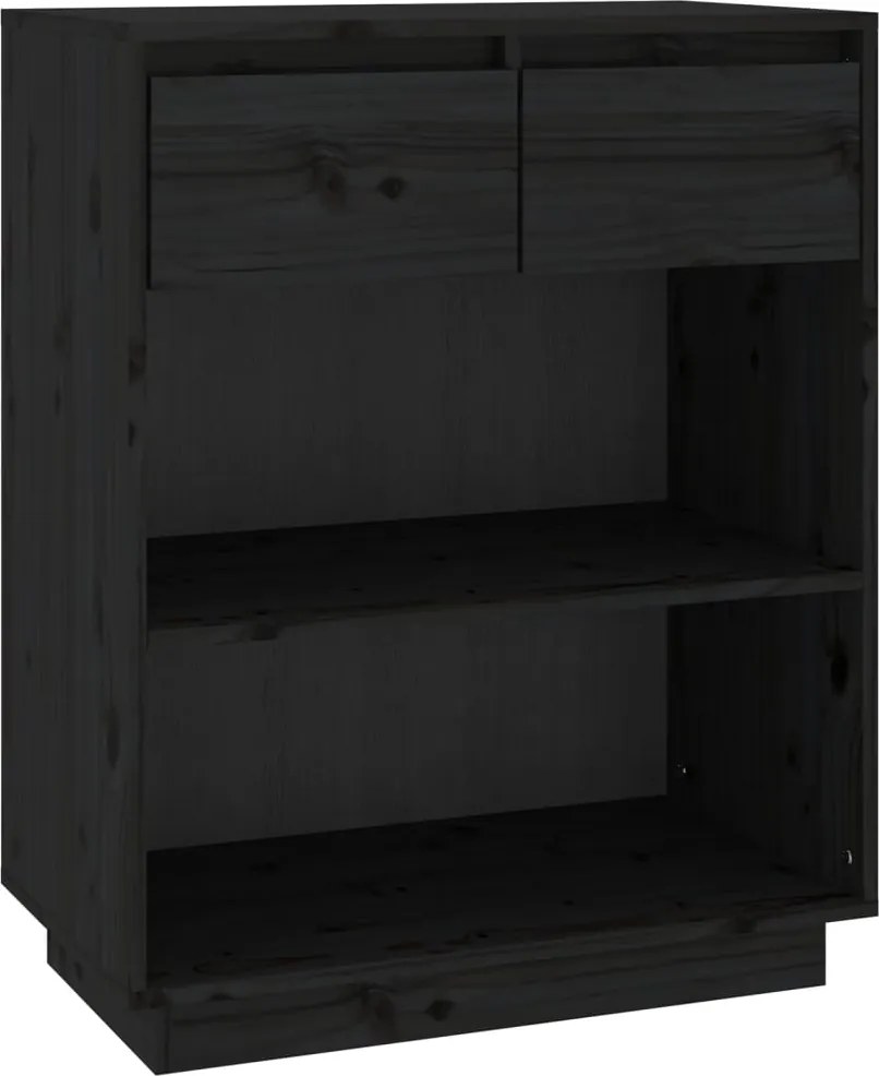 vidaXL fekete tömör fenyőfa tálalószekrény 60 x 34 x 75 cm