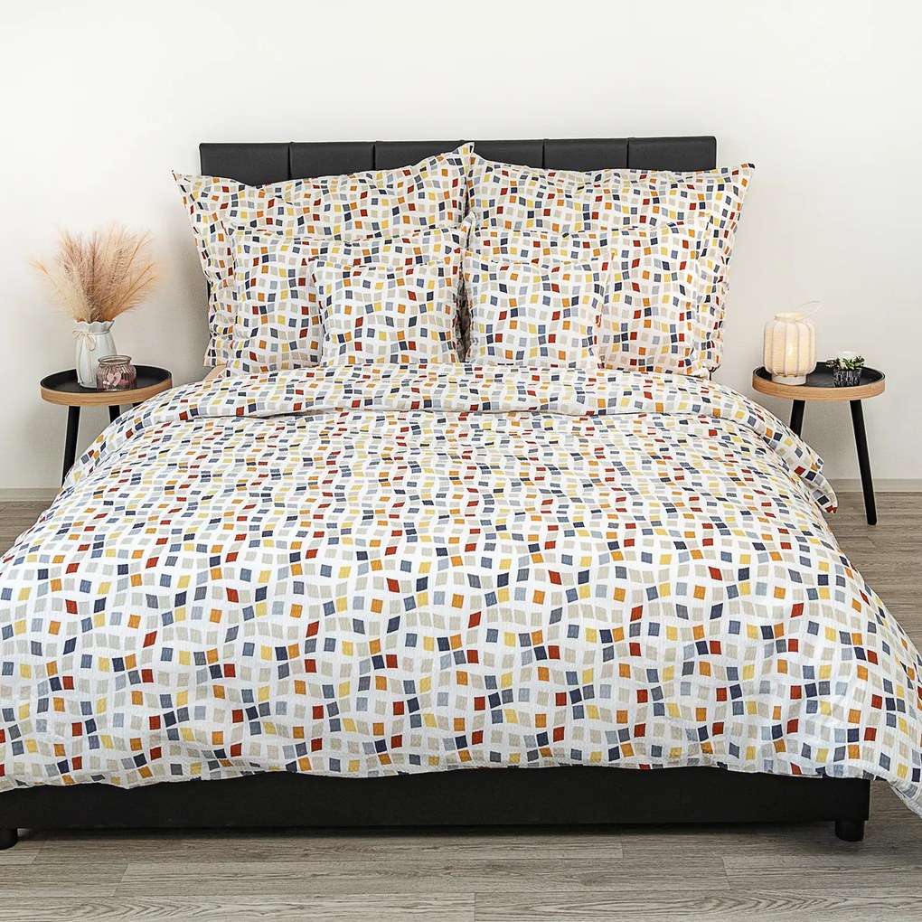 Kvalitex Krep lepedőhuzat Mozaika, 240 x 200 cm,2x 70 x 90 cm, 240 x 200 cm, 2 db 70 x 90 cm