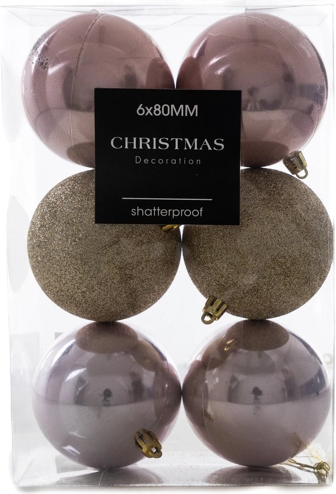 Rózsaszín-rosegold műanyag gömb szett 8 cm 6 db
