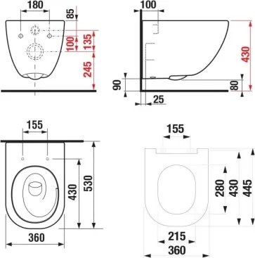 Falra szerelhető WC + MIO WC-ülőke + DUAL nyomólap + falba építhető modul + alátét