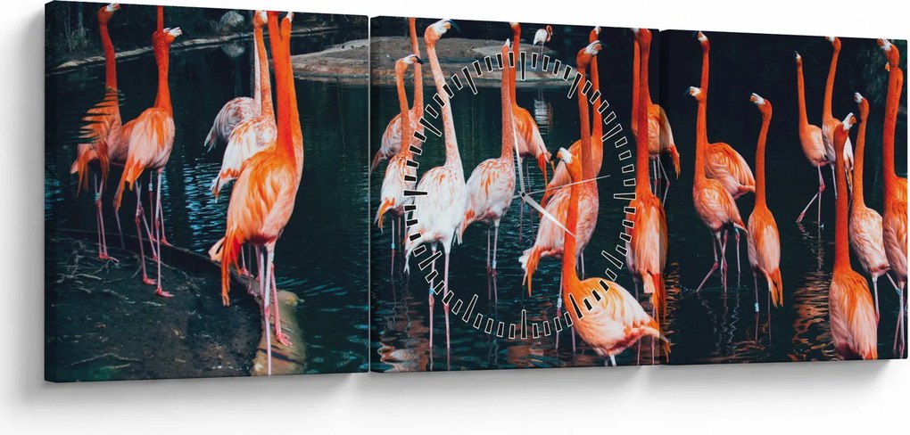 Flamingók csordája (órával) (90x30 cm)