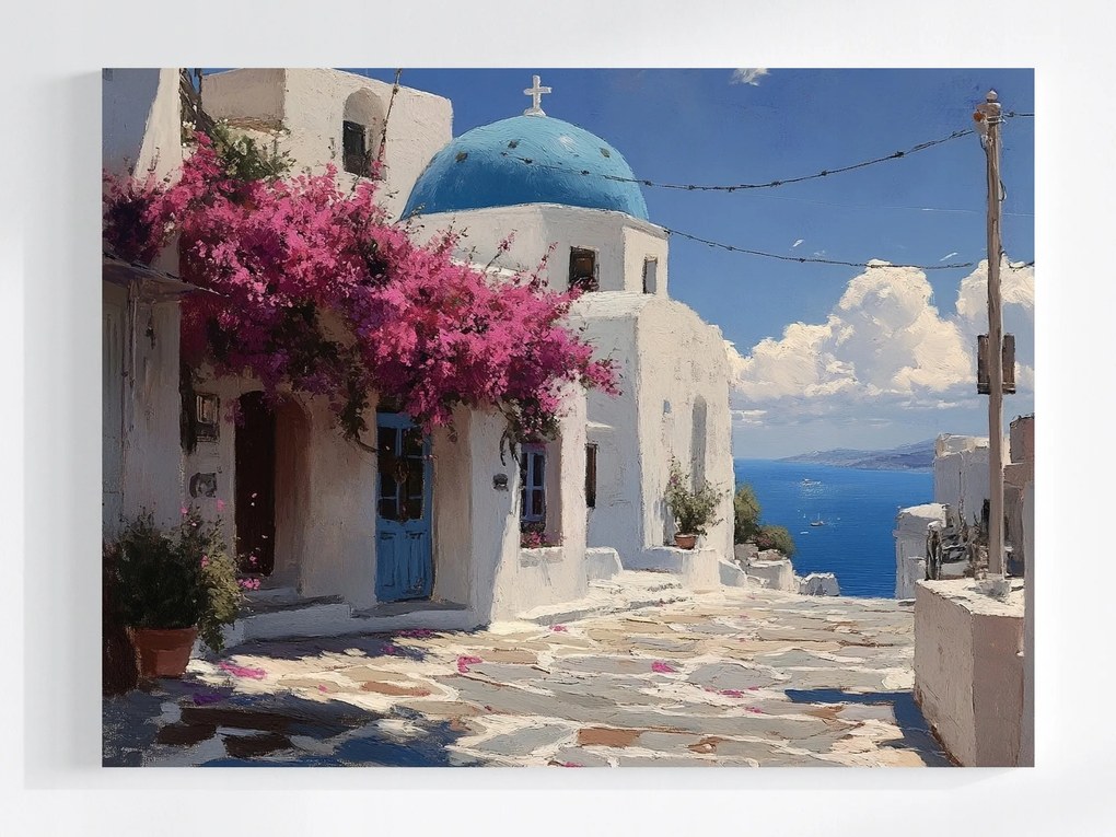 Vászonkép Canvas Tájkép Város Görögország Kükládok Utca Tenger 100x75