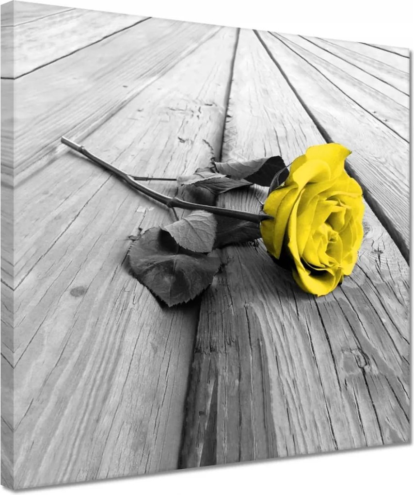 Vászonkép 30x30 Sárga rózsa a deszkákon