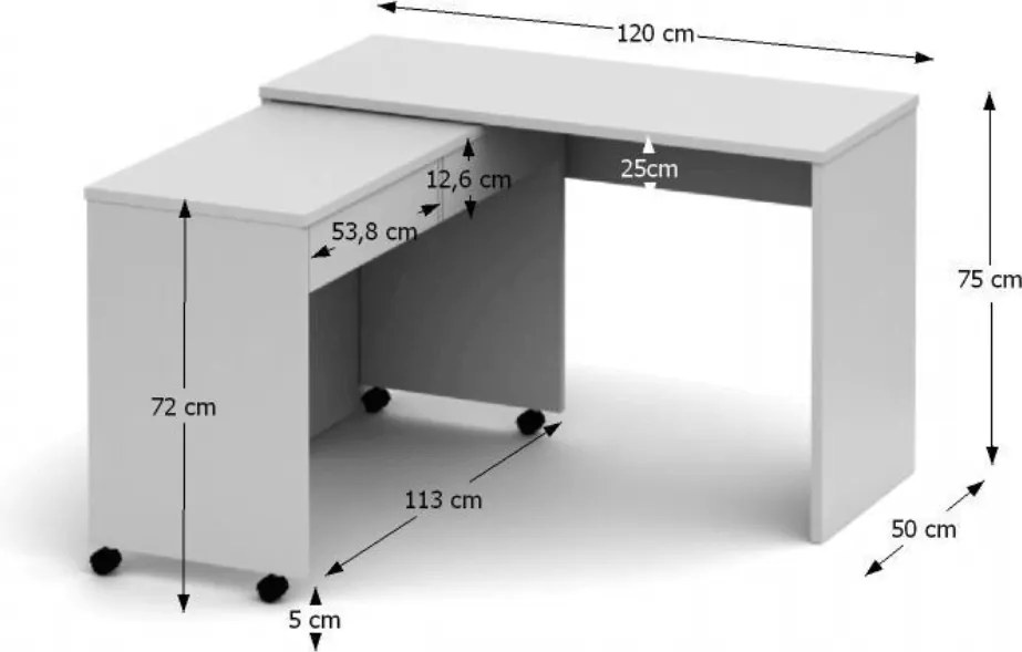 Nyitható PC asztal fiókokkal, fehér, VERSAL NEW