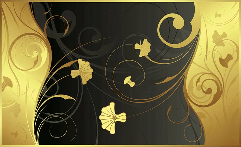 Flizelin fotótapéta Fekete-arany absztrakt virágok luxus 416x254 +ragasztó