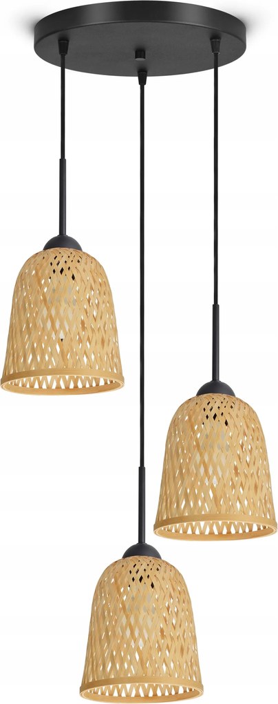 Mennyezeti Lámpa Függő Bambusz Fonott Boho Természetes 582-EZ3 Led Fekete