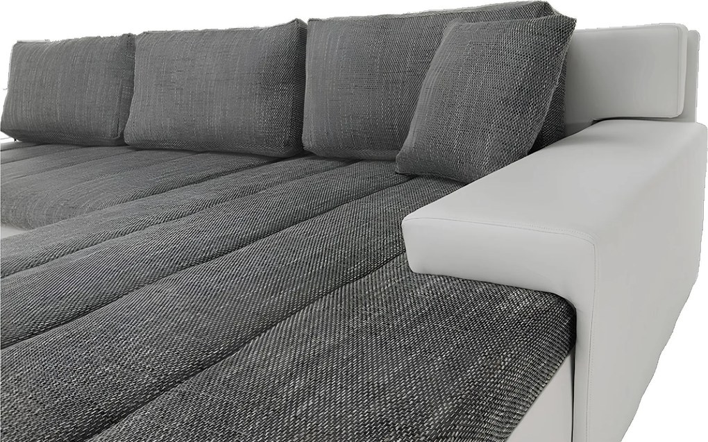 Ülőgarnitúra, műbőr fehér/szövet szürke melír, TONIKS