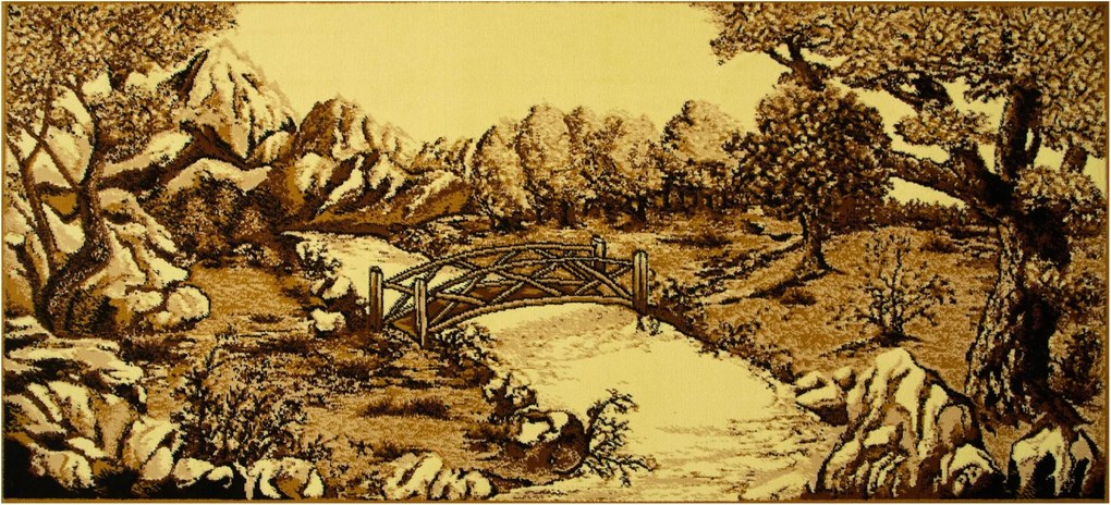 Fali Makátka Dekoratív Szőnyeg Tájkép Mint Kép Híd Bézs Weltom 100x210 cm