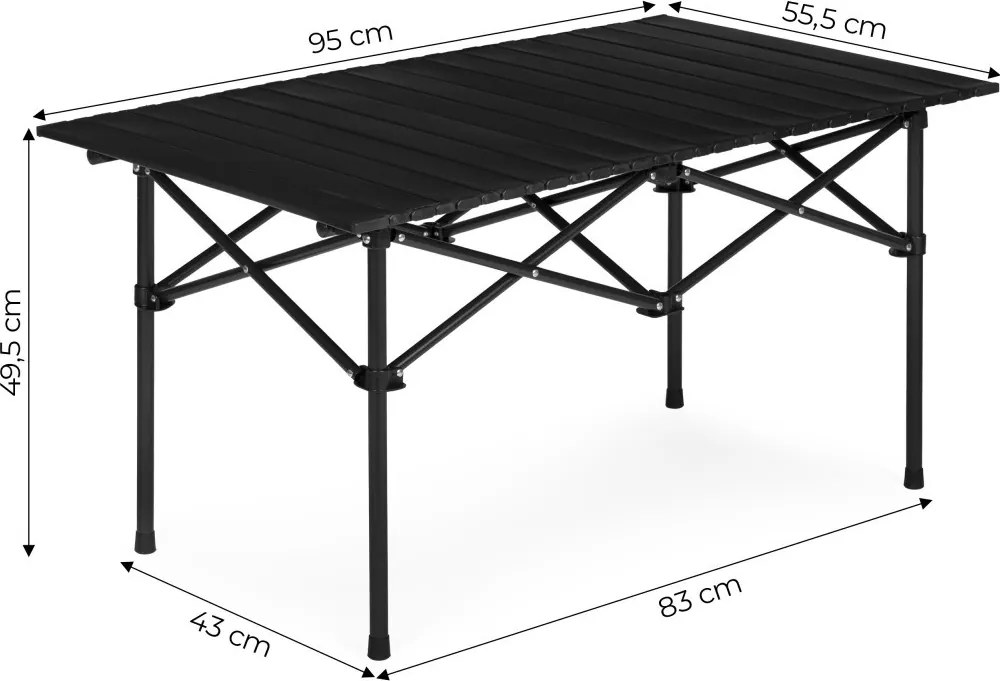 Kerti asztal, MultiGarden XLP150-95-1, fekete, 95 × 55 cm, összecsukható, magasság: 49,5 cm, hordtáskával, csúszásgátló lábak, teherbírás: 20 kg