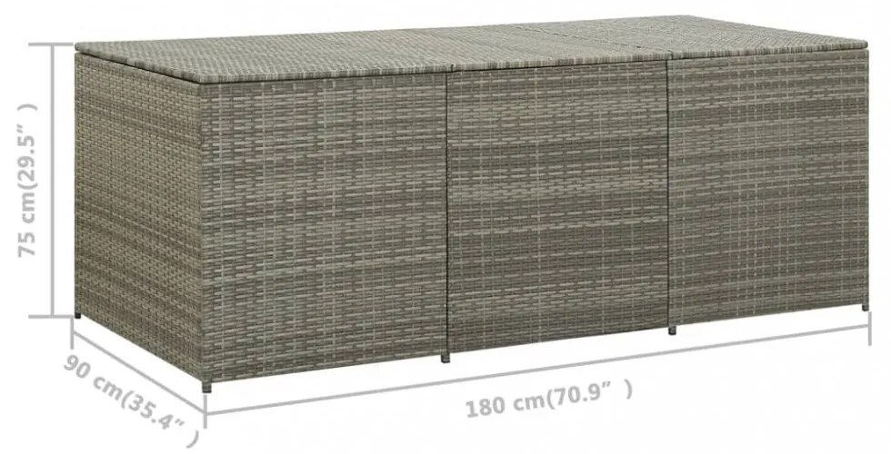 szürke polyrattan kerti tárolóláda 180 x 90 x 70 cm