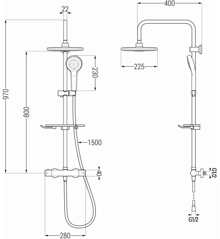 Mexen - KT05 zuhanygarnitúra Kai termosztatikus csapteleppel, arany - fehér, 771500593-50