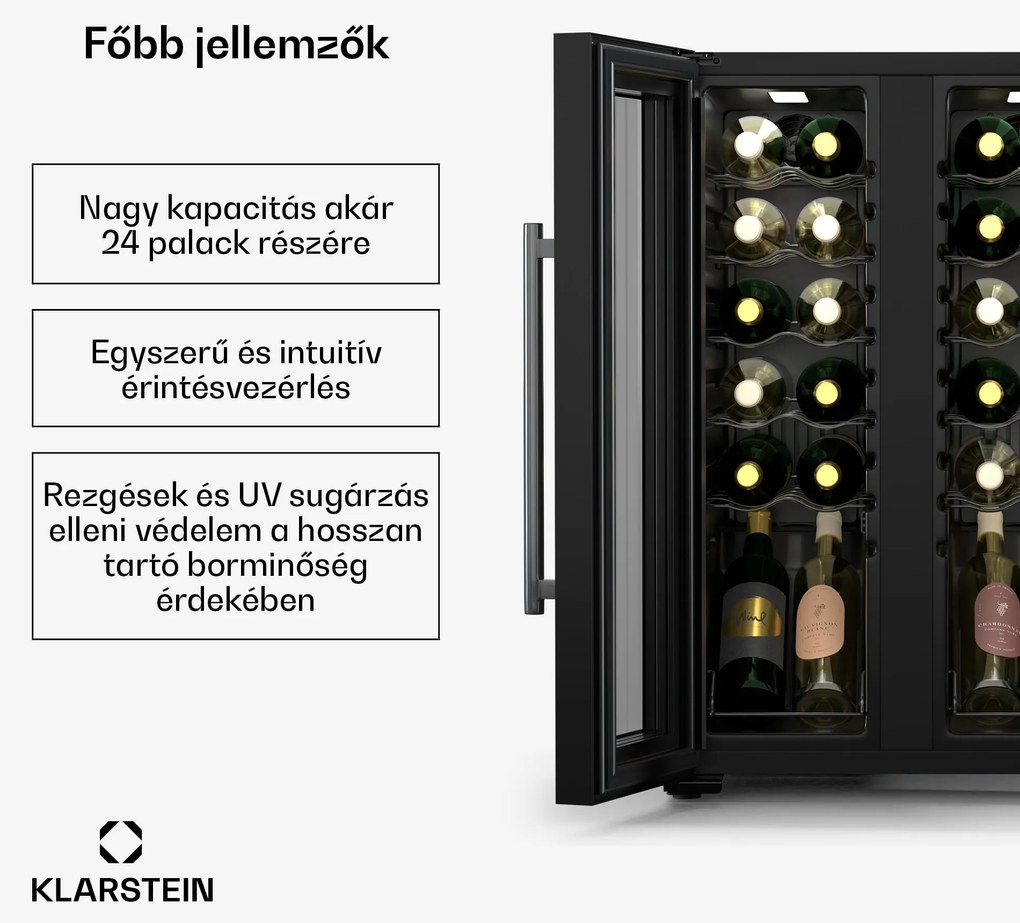Klarstein Shiraz Weinkühlschrank| 2 Kühlzonen, Touch-Steuerung, LED-Beleuchtung, freistehend