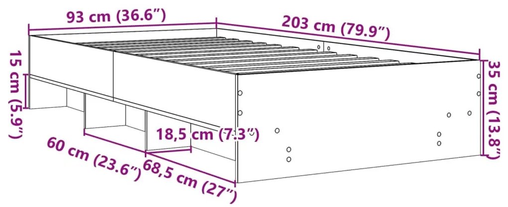füstös tölgy színű szerelt fa ágykeret matrac nélkül 90x200 cm