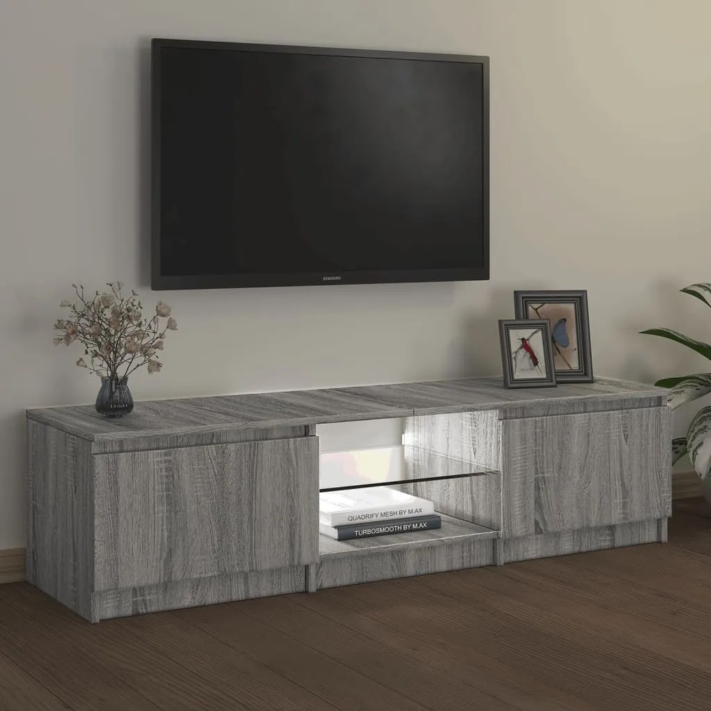 szürke sonoma színű TV-szekrény LED-ekkel 140 x 40 x 35,5 cm