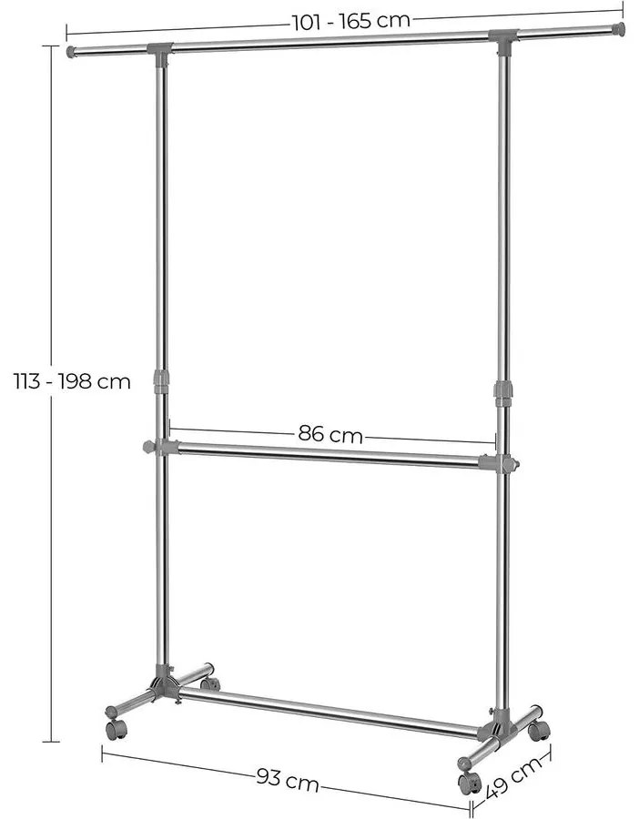 Ruhatartó állvány állítható magasságú, szobainas görgőkkel