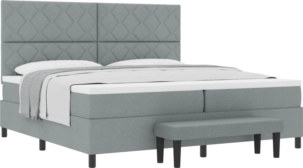 vidaXL Boxrugós ágy matracmal Világosszürke 200 x 200 cm szövet