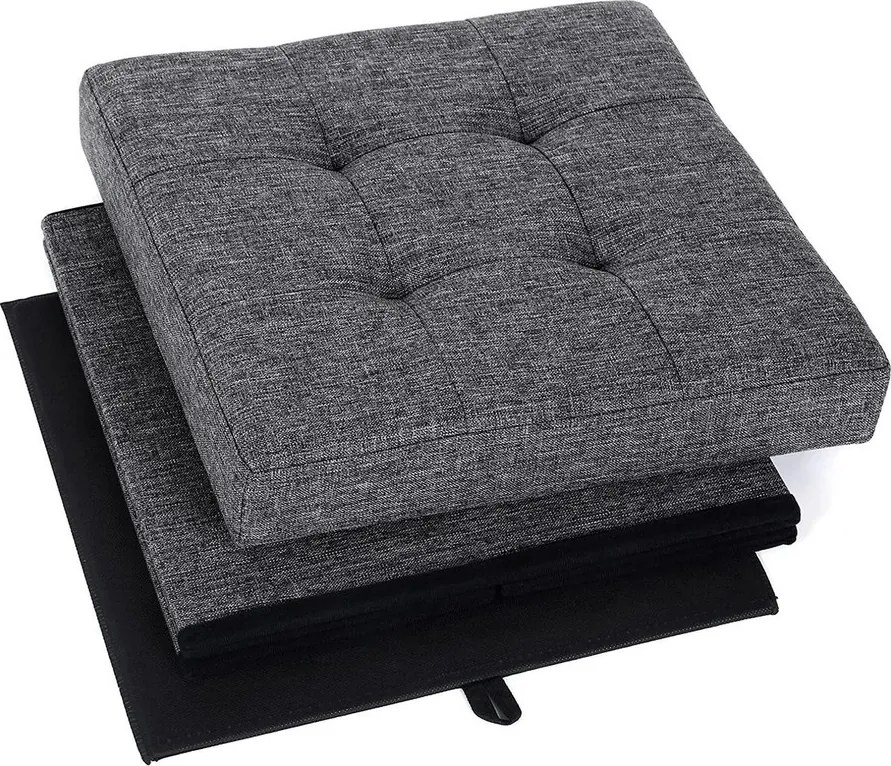 Összecsukható tárolópuff, 43 l, 38 x 38 x 38 cm, 300 kg statikus teherbírás, sötétszürke