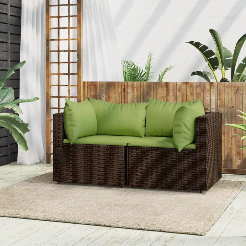 2 db barna polyrattan kerti sarokkanapé párnákkal