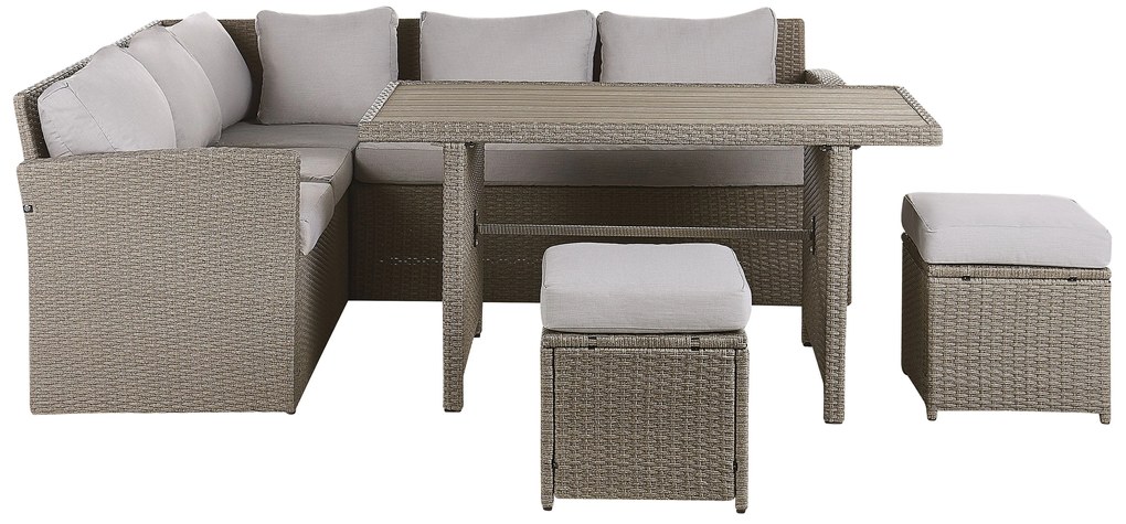 Ötszemélyes rattan sarok ülőgarnitúra szürke párnákkal BARDI Beliani