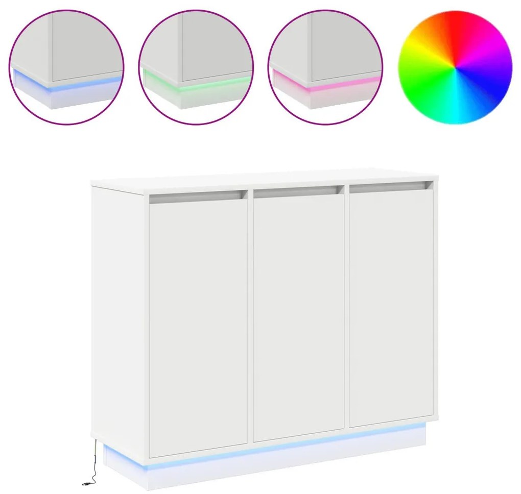 LED-es oldalpanel, fehér, 90x32x75 cm, mérnöki fa