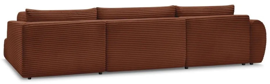 Téglavörös kordbársony kinyitható-tárolóhelyes sarokkanapé (jobb oldali-U alakú) Lucien – Bobochic Paris