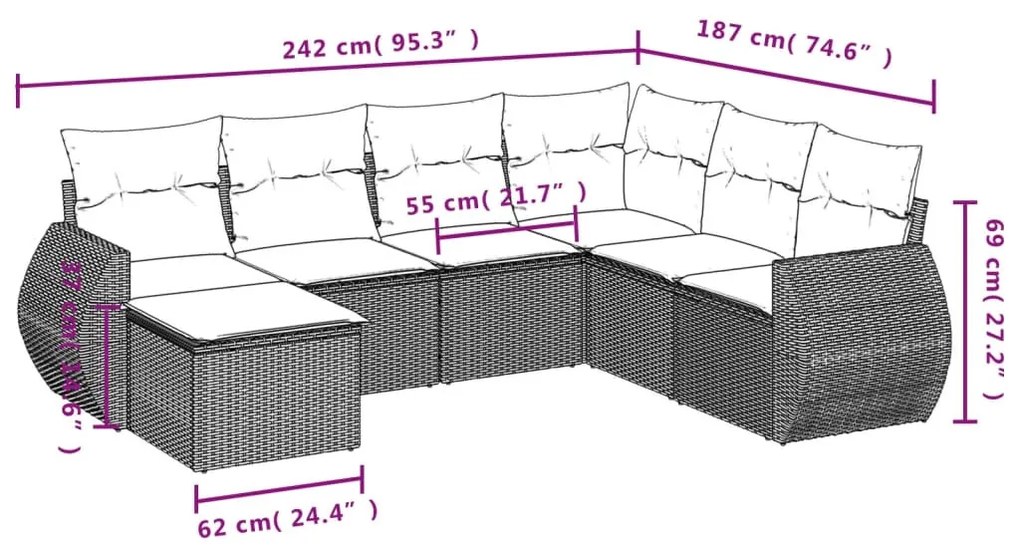 7 részes barna polyrattan kerti ülőgarnitúra párnákkal