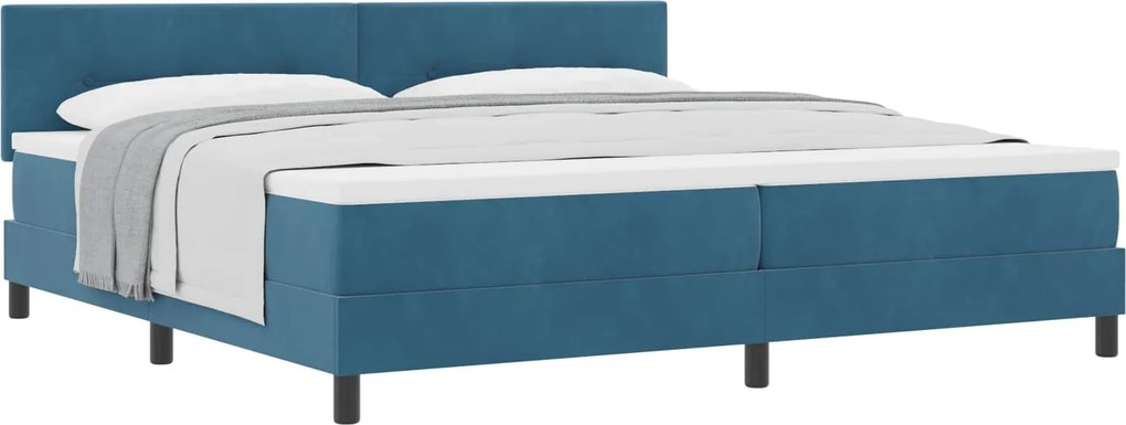 vidaXL Boxrugós ágy matracmal Sötét kék 200 x 200 cm Bársony