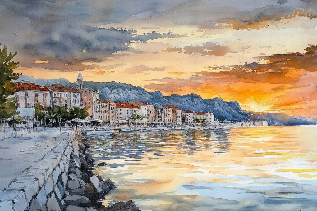 Canvas Vászonkép Tájkép Horvátország Naplemente Város 60x40