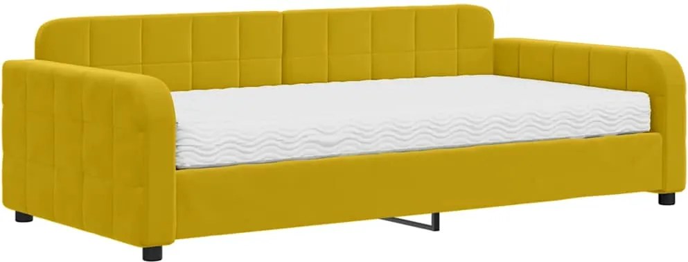 vidaXL sárga bársony kanapéágy matraccal 100 x 200 cm