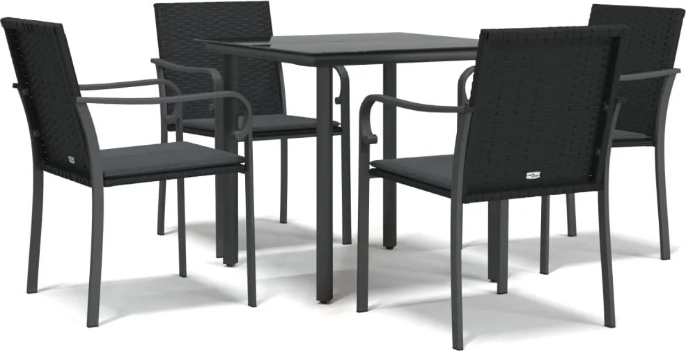 vidaXL 5 részes polyrattan és acél kerti étkezőgarnitúra párnával
