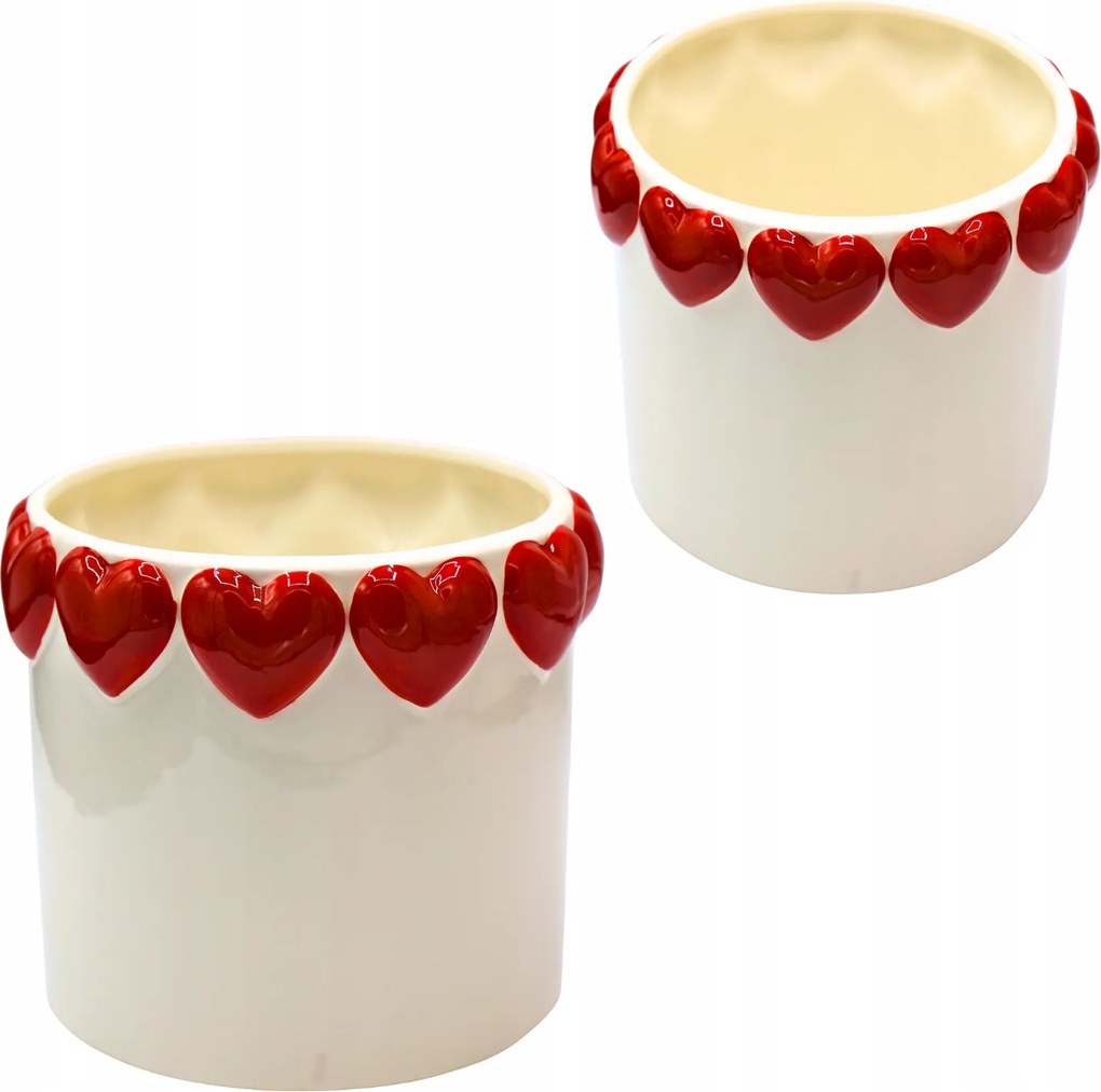 Kerámia kaspó fehér, piros szívecskékkel 13 cm