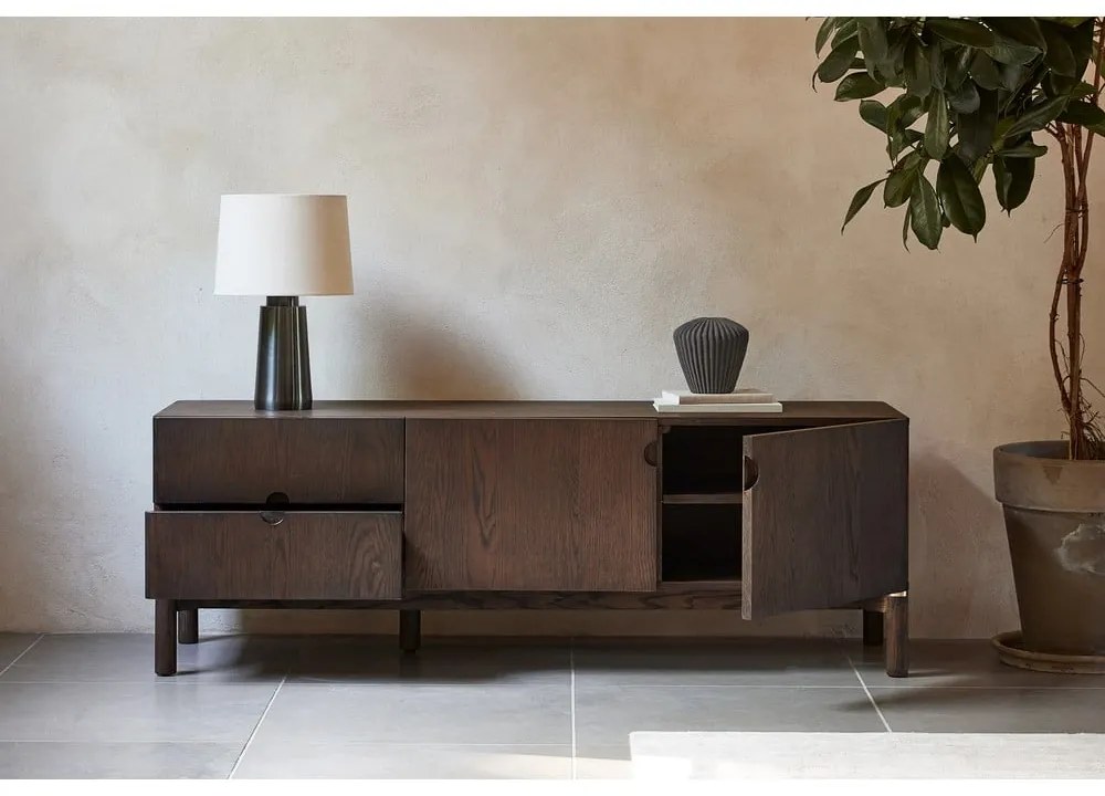 Sötétbarna TV-állvány tölgyfa dekorral 160x55 cm Arun – Unique Furniture