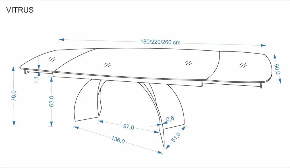 Vitrus bővíthető étkezőasztal travertin 180-260 cm