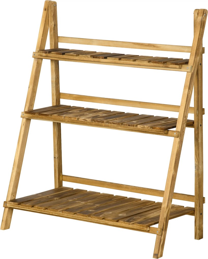 Outsunny 3-szintes Fa Növénytartó Összecsukható Növénypolc Beltéri és Kültéri Használatra Teraszra Kertbe Erkélyre 80x37x93 cm Természetes | Aosom